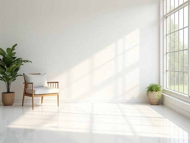 A sparkling clean, newly renovated room with polished floors, clean windows, and shining surfaces, ready for use